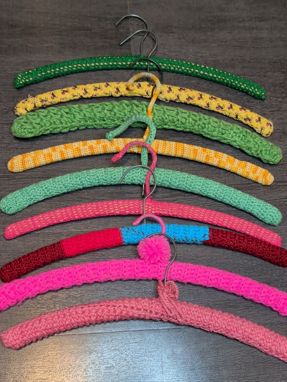 Vintage 60s 70s Yarn Crochet Hangers Coat Grannycore Pink Green Horse MCM Lot 9